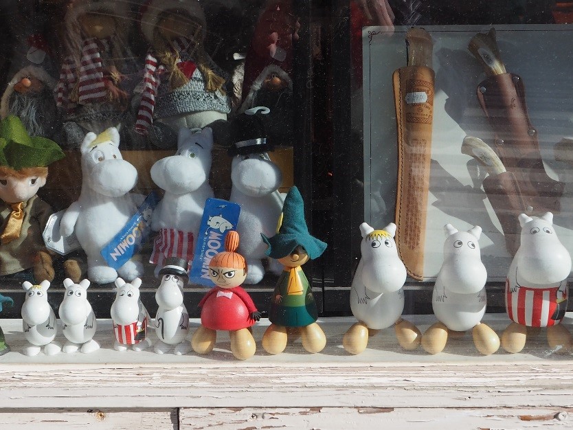 Moomins in a shop window in Helsinki, venue for the ISME 202 World Conference