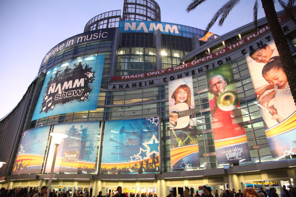 NAMM show exterior with impressive posters