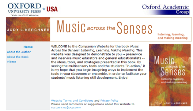 Screenshot of Music across the Senses companion website