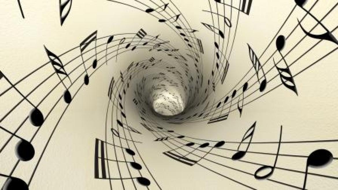 Sheet music that has been made into a funnel