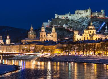 Salzburg castle by night